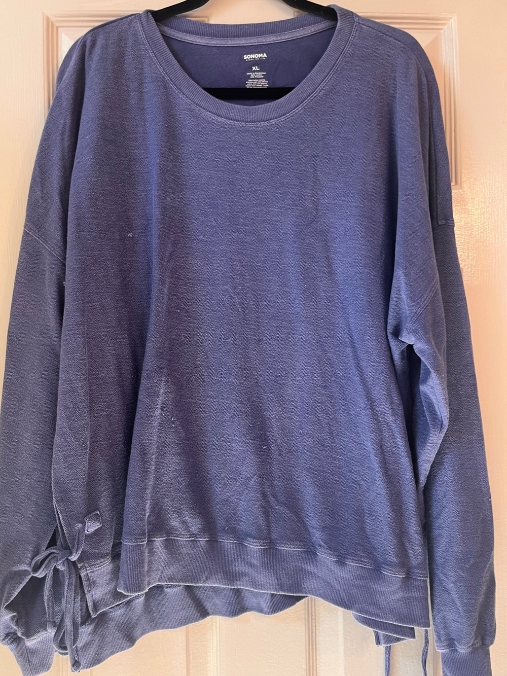 Sonoma Faded Blue Crewneck Sweatshirt with Hem Tie Detail